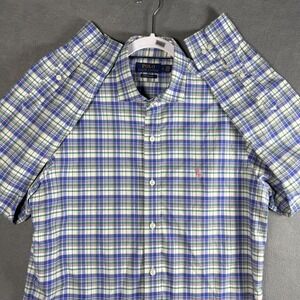 Polo Ralph Lauren Performance Mens Medium Plaid Button Down Shirt Blue Green M